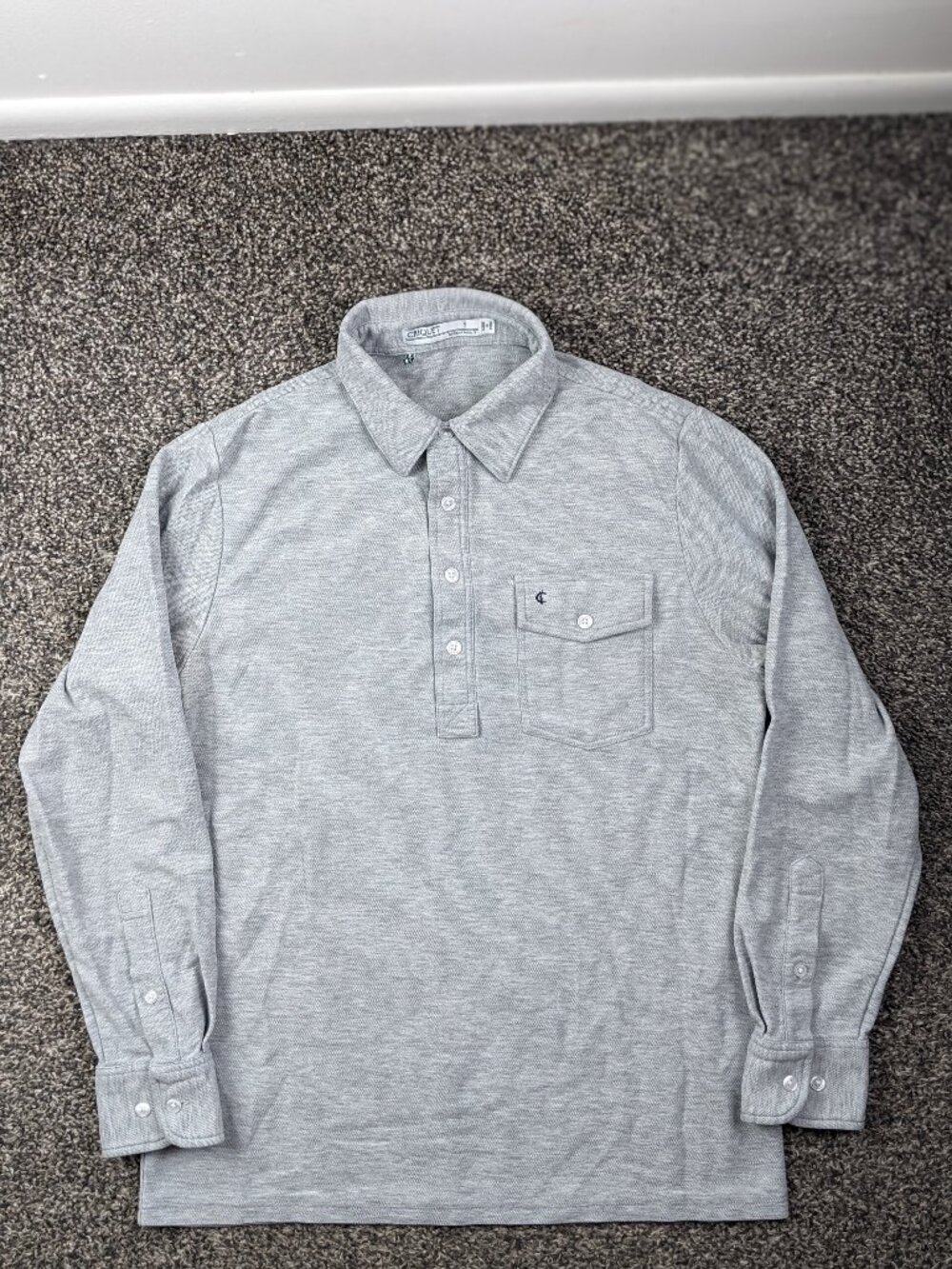 Criquet Polo Shirt Pique Pima Cotton Long Sleeve Pocket Gray Mens Small - Picture 2 of 9